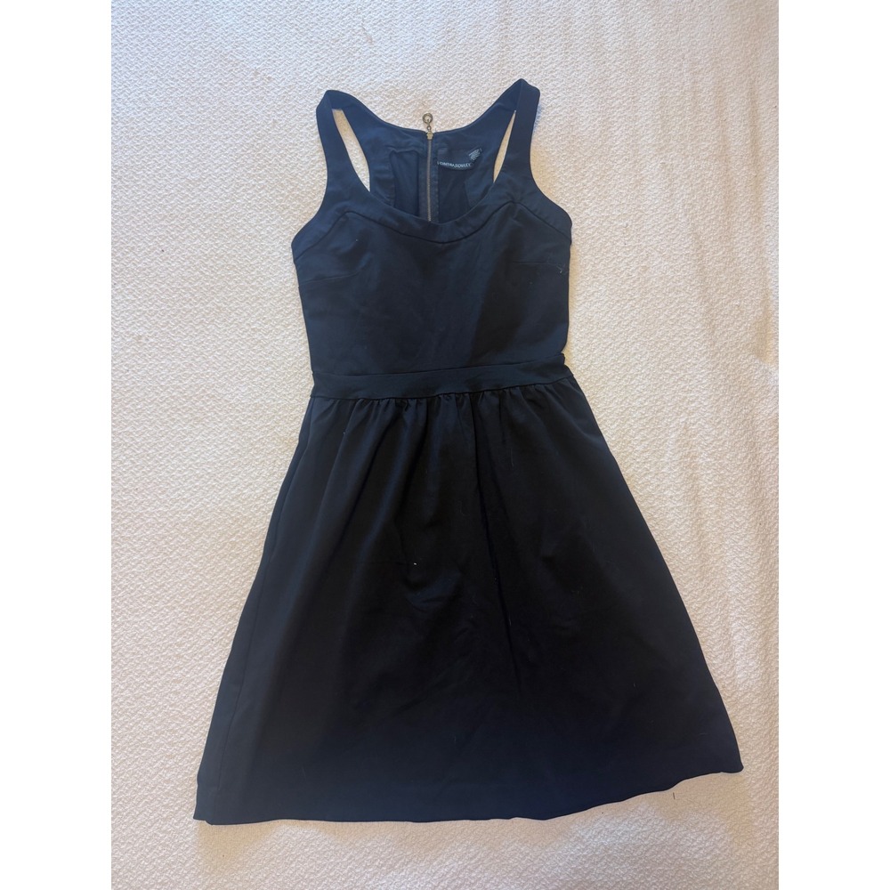 Cynthia Rowley Black Racerback Cut Out Fit and Flare Dress Gold Zip Small